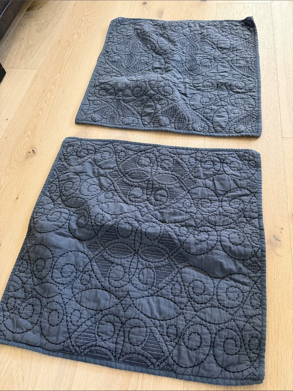 Pottery Barn Quilted Square Euro Shams (2) in Denim Blue Color 100% Cotton